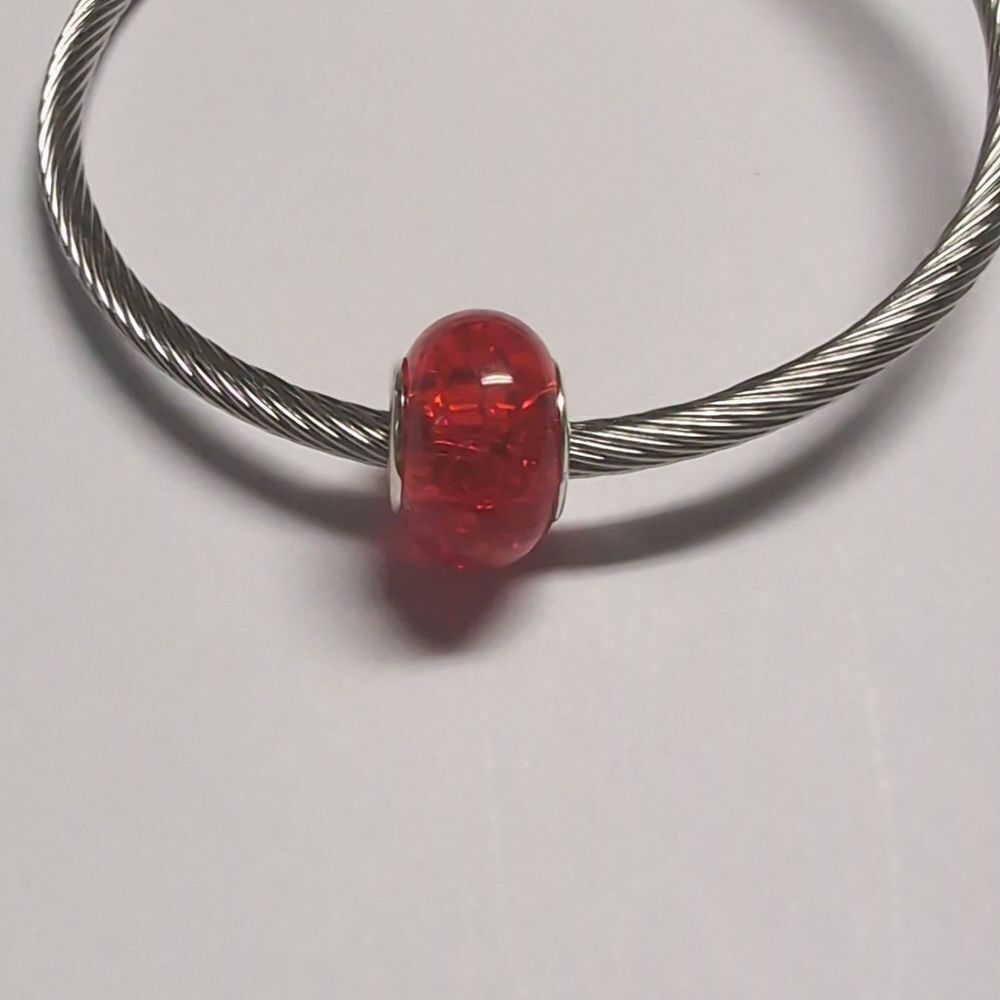 Red "Crushed Glass" Charm‎ for Pandora Style Bracelet